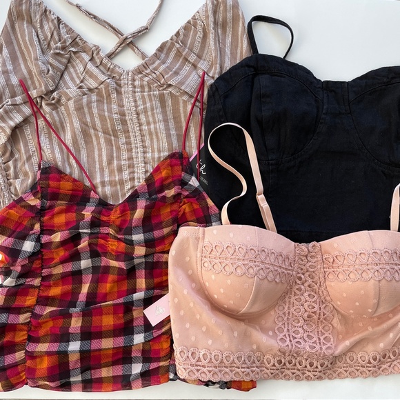 Haute Monde Tops - NWT 4 piece corset crop top multicolor print plaid bundle set L